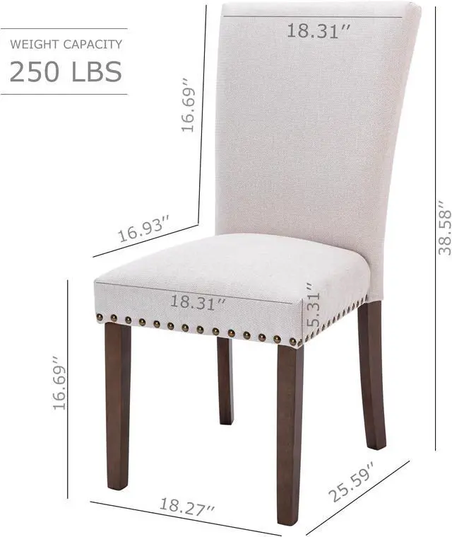 Alt view image 2 of 7 - COLAMY Upholstered Parsons Dining Chairs Set of 4, Fabric Dining Room Kitchen Side Chair with Nailhead Trim and Wood Legs - Beige,No Table