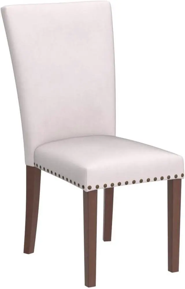 Alt view image 5 of 7 - COLAMY Upholstered Parsons Dining Chairs Set of 4, Fabric Dining Room Kitchen Side Chair with Nailhead Trim and Wood Legs - Beige,No Table