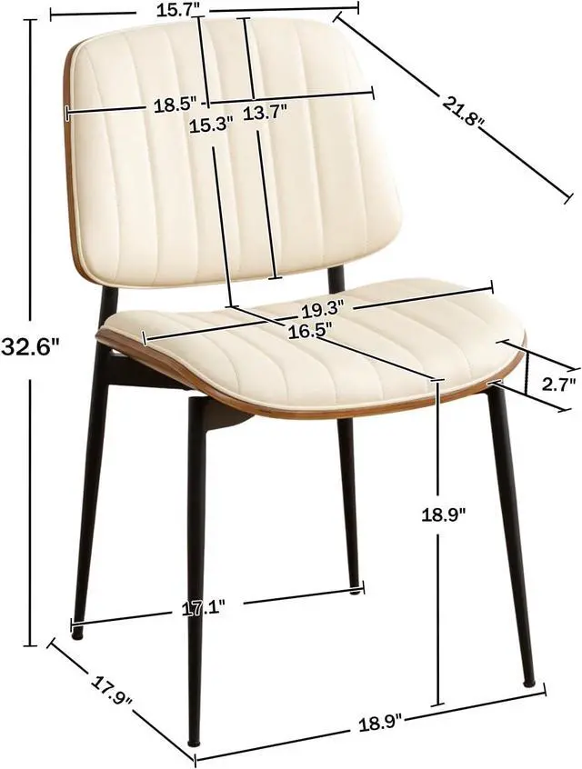 Alt view image 2 of 7 - LUNLING Dining Room Chairs Set of 2 Mid Century Modern Retro Beige Faux Leather Chair with Walnut Bentwood Upholstered Seat Metal Legs Kitchen Chairs Adjustable Foot for Kitchen Dining Room