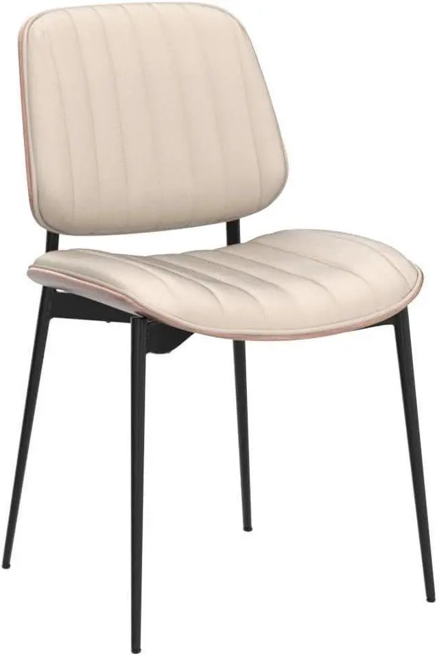 Alt view image 4 of 7 - LUNLING Dining Room Chairs Set of 2 Mid Century Modern Retro Beige Faux Leather Chair with Walnut Bentwood Upholstered Seat Metal Legs Kitchen Chairs Adjustable Foot for Kitchen Dining Room