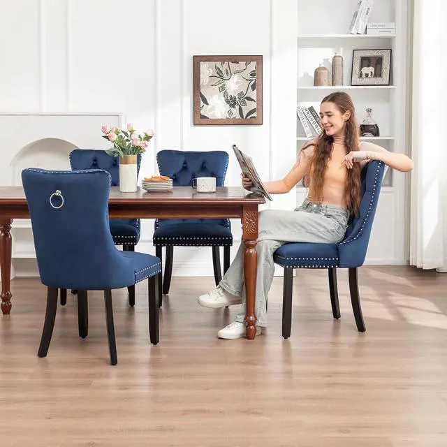Alt view image 2 of 7 - Velvet Dining Chairs, Tufted Kitchen & Dining Room Chairs, Blue, Set of 6