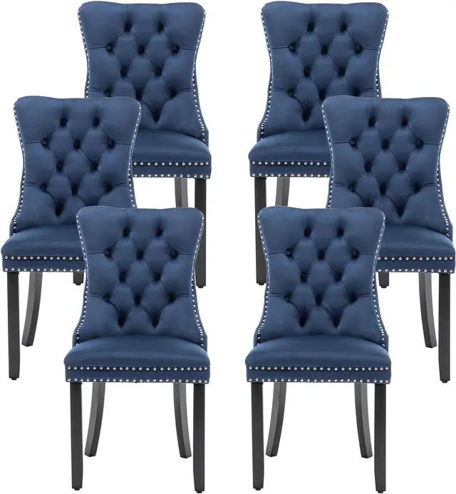 Main image of Velvet Dining Chairs, Tufted Kitchen & Dining Room Chairs, Blue, Set of 6