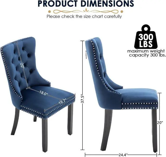 Alt view image 3 of 7 - Velvet Dining Chairs, Tufted Kitchen & Dining Room Chairs, Blue, Set of 6