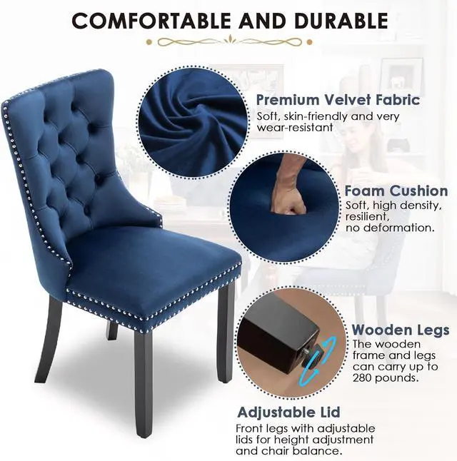 Alt view image 5 of 7 - Velvet Dining Chairs, Tufted Kitchen & Dining Room Chairs, Blue, Set of 6