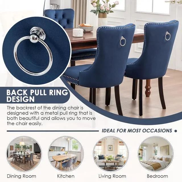 Alt view image 7 of 7 - Velvet Dining Chairs, Tufted Kitchen & Dining Room Chairs, Blue, Set of 6