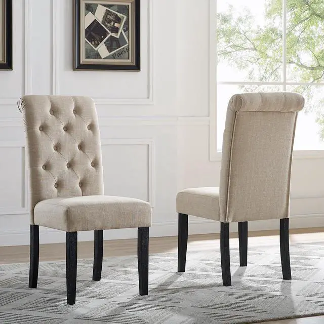 Alt view image 2 of 7 - Roundhill Furniture Leviton Solid Wood Tufted Asons Dining Chairs, Set of 2, Tan
