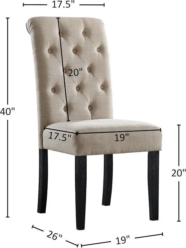 Alt view image 3 of 7 - Roundhill Furniture Leviton Solid Wood Tufted Asons Dining Chairs, Set of 2, Tan