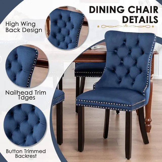Alt view image 4 of 7 - Velvet Dining Chairs, Tufted Kitchen & Dining Room Chairs, Blue, Set of 6