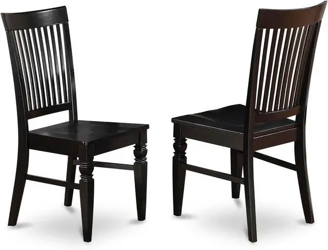Main image of East West Furniture WEC-BLK-W Weston Dining Chairs - Slat Back Wood Seat Kitchen Chairs, Set of 2, Black