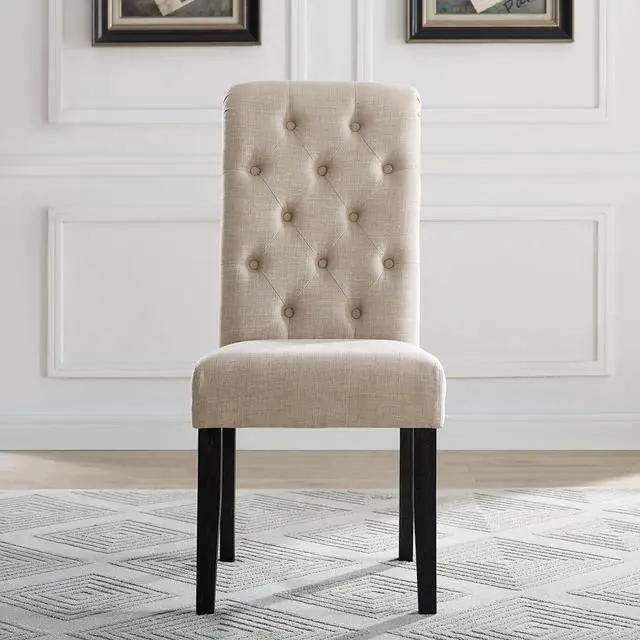 Alt view image 6 of 7 - Roundhill Furniture Leviton Solid Wood Tufted Asons Dining Chairs, Set of 2, Tan
