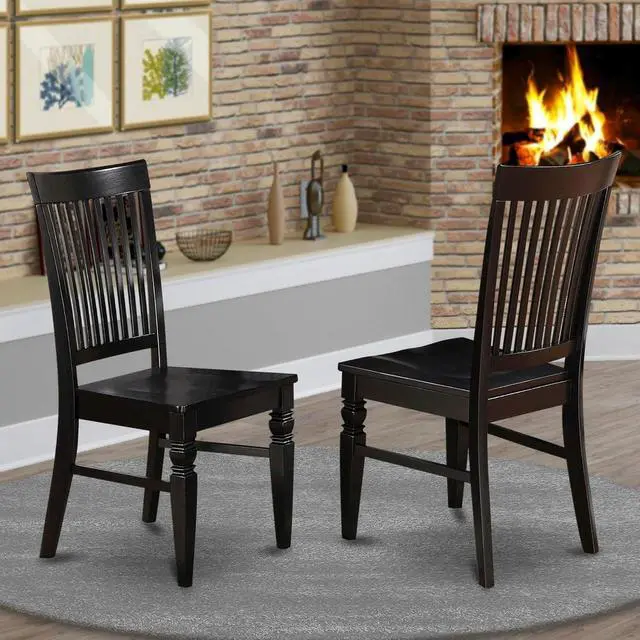 Alt view image 2 of 4 - East West Furniture WEC-BLK-W Weston Dining Chairs - Slat Back Wood Seat Kitchen Chairs, Set of 2, Black