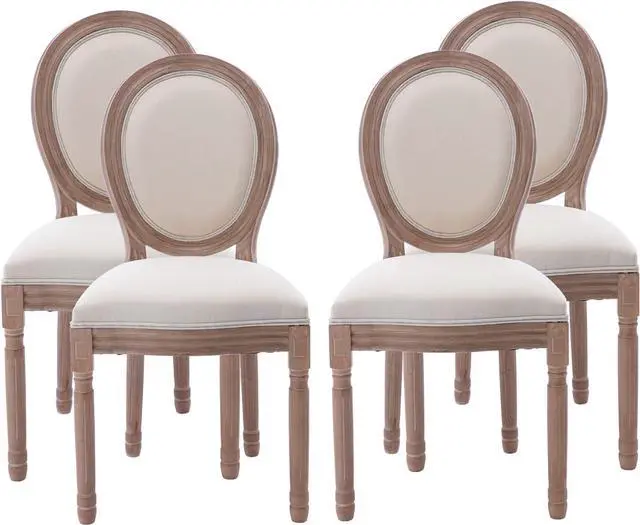 Main image of Nrizc French Country Dining Chairs Set of 4, Farmhouse Fabric Chairs with Round Back, Solid Wood Legs, Oval Side Chairs for Kitchen/Bedroom/Dining Room