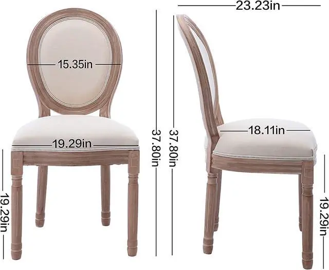 Alt view image 3 of 7 - Nrizc French Country Dining Chairs Set of 4, Farmhouse Fabric Chairs with Round Back, Solid Wood Legs, Oval Side Chairs for Kitchen/Bedroom/Dining Room