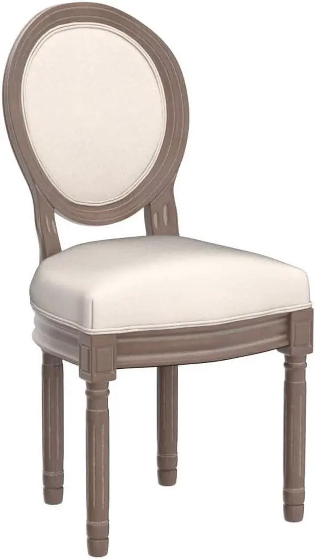 Alt view image 5 of 7 - Nrizc French Country Dining Chairs Set of 4, Farmhouse Fabric Chairs with Round Back, Solid Wood Legs, Oval Side Chairs for Kitchen/Bedroom/Dining Room