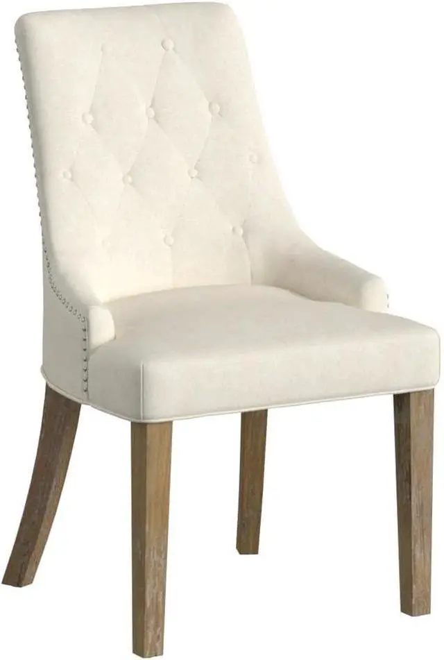 Alt view image 5 of 7 - Roundhill Furniture Button Tufted Solid Wood Wingback Hostess Chairs with Nail Heads, Set of 2, Tan, White, "Tan, 24D x 22W x 39H in