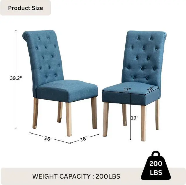 Alt view image 3 of 7 - Roundhill Furniture Habit Solid Wood Tufted Parsons Dining Chair (Set of 2), Blue