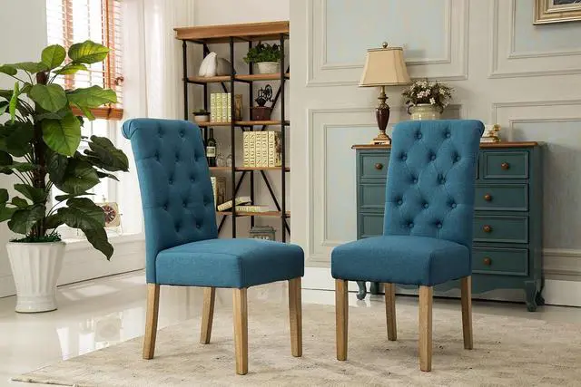 Alt view image 2 of 7 - Roundhill Furniture Habit Solid Wood Tufted Parsons Dining Chair (Set of 2), Blue