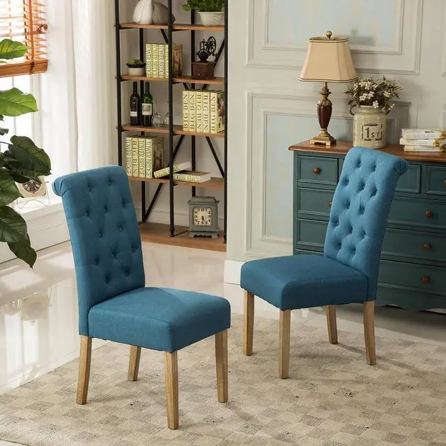 Alt view image 4 of 7 - Roundhill Furniture Habit Solid Wood Tufted Parsons Dining Chair (Set of 2), Blue