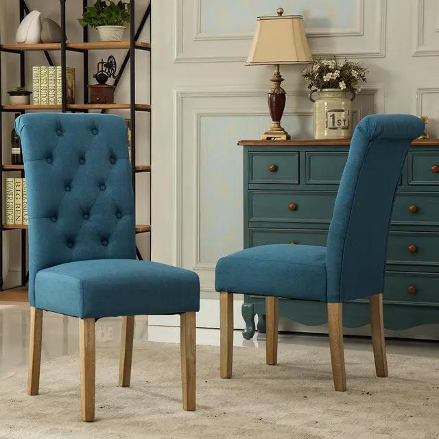 Alt view image 5 of 7 - Roundhill Furniture Habit Solid Wood Tufted Parsons Dining Chair (Set of 2), Blue