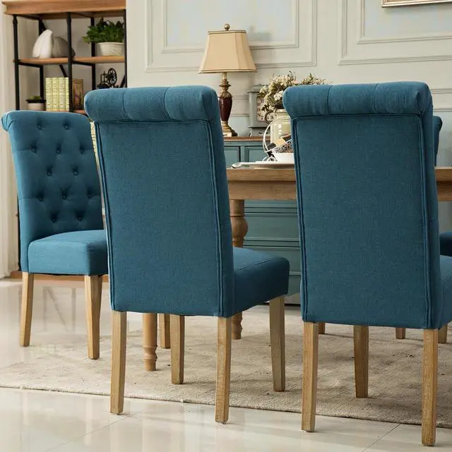 Alt view image 7 of 7 - Roundhill Furniture Habit Solid Wood Tufted Parsons Dining Chair (Set of 2), Blue