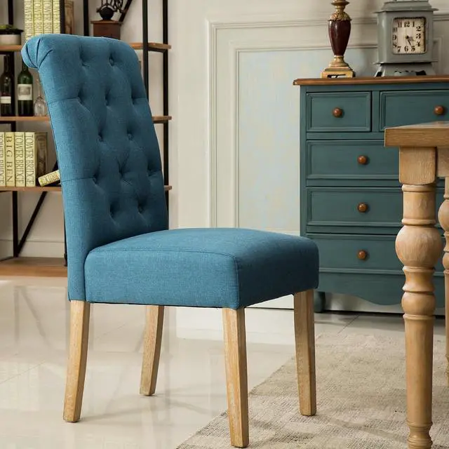 Alt view image 6 of 7 - Roundhill Furniture Habit Solid Wood Tufted Parsons Dining Chair (Set of 2), Blue