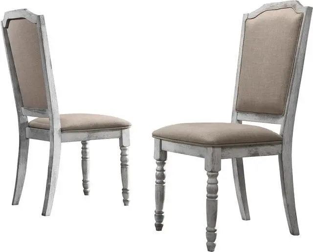 Main image of Roundhill Furniture Iris Turned Leg Wood Dining Chair, Set of 2, Weathered White
