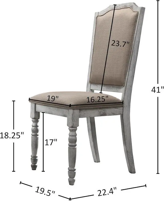 Alt view image 3 of 7 - Roundhill Furniture Iris Turned Leg Wood Dining Chair, Set of 2, Weathered White