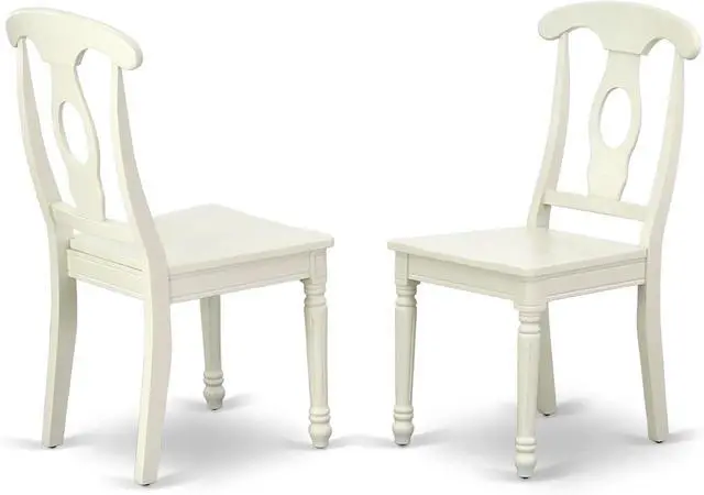 Main image of East West Furniture KEC-LWH-W Kenley Dinette Chairs - Napoleon Back Solid Wood Seat Kitchen Chairs, Set of 2, Linen White