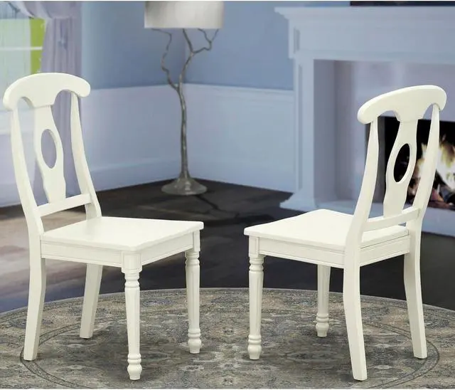 Alt view image 2 of 7 - East West Furniture KEC-LWH-W Kenley Dinette Chairs - Napoleon Back Solid Wood Seat Kitchen Chairs, Set of 2, Linen White