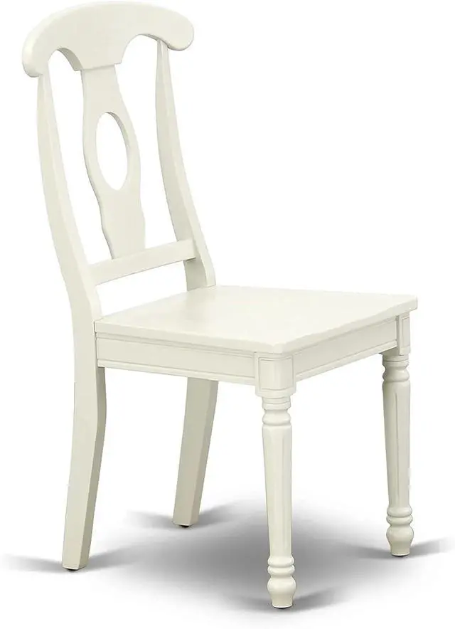 Alt view image 5 of 7 - East West Furniture KEC-LWH-W Kenley Dinette Chairs - Napoleon Back Solid Wood Seat Kitchen Chairs, Set of 2, Linen White