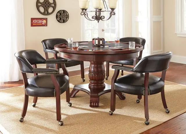 Alt view image 2 of 7 - Steve Silver Furniture Tournament Arm Dining Chair with Casters, Upholstered w/Nailhead Trim, for Living Room, Dining Room, Vegan Leather, 18-Inch Seat Height, 25" W x 25" D x 31" H, Black