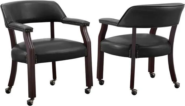 Alt view image 4 of 7 - Steve Silver Furniture Tournament Arm Dining Chair with Casters, Upholstered w/Nailhead Trim, for Living Room, Dining Room, Vegan Leather, 18-Inch Seat Height, 25" W x 25" D x 31" H, Black