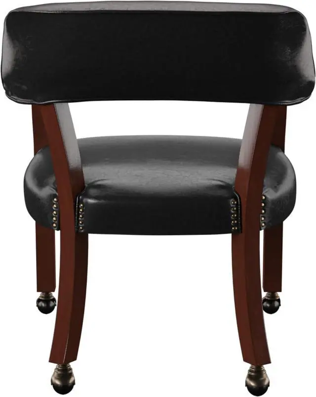 Alt view image 6 of 7 - Steve Silver Furniture Tournament Arm Dining Chair with Casters, Upholstered w/Nailhead Trim, for Living Room, Dining Room, Vegan Leather, 18-Inch Seat Height, 25" W x 25" D x 31" H, Black