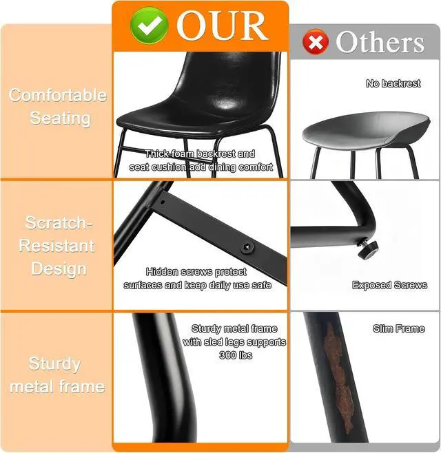 Alt view image 3 of 7 - LEMBERI Faux Leather Bar Stools Set of 2, 18 Inch Modern Kitchen & Dining Room Chairs with Backrest and Metal Legs, Comfortable Upholstered Seat