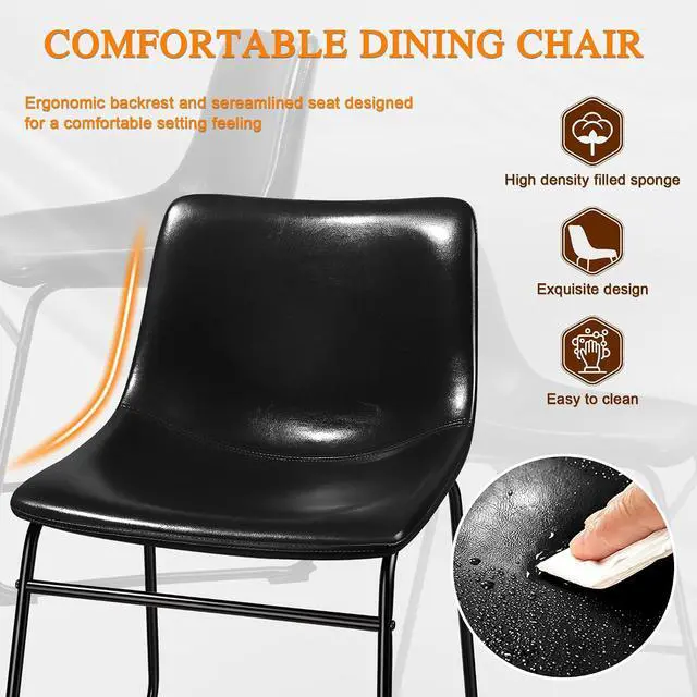 Alt view image 4 of 7 - LEMBERI Faux Leather Bar Stools Set of 2, 18 Inch Modern Kitchen & Dining Room Chairs with Backrest and Metal Legs, Comfortable Upholstered Seat