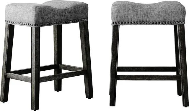 Main image of Roundhill Furniture Coco Upholstered Backless Saddle Seat Counter Stools 25.5" Height, Set of 2, Gray