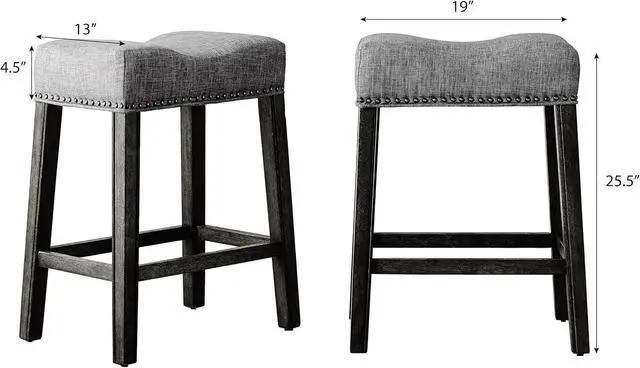 Alt view image 3 of 7 - Roundhill Furniture Coco Upholstered Backless Saddle Seat Counter Stools 25.5" Height, Set of 2, Gray