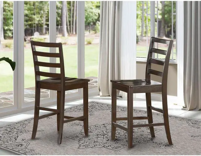 Alt view image 2 of 3 - East West Furniture FAS-CAP-W Fairwind Counter Height Dining Stools - Ladder Back Wood Seat Chairs, Set of 2, Cappuccino