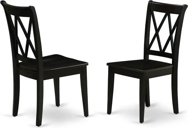 Main image of East West Furniture CLC-BLK-W Clarksville Dining Chairs - Double Cross Back Wooden Seat Chairs, Set of 2, Black