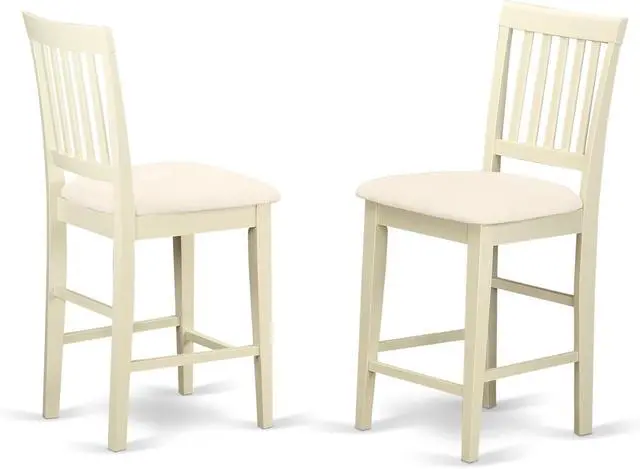 Alt view image 4 of 5 - East West Furniture VNS-WHI-C Vernon Counter Height Stool - Linen Fabric Pub Height Wooden Chairs, Set of 2, Buttermilk Finish