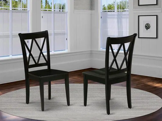 Alt view image 2 of 7 - East West Furniture CLC-BLK-W Clarksville Dining Chairs - Double Cross Back Wooden Seat Chairs, Set of 2, Black