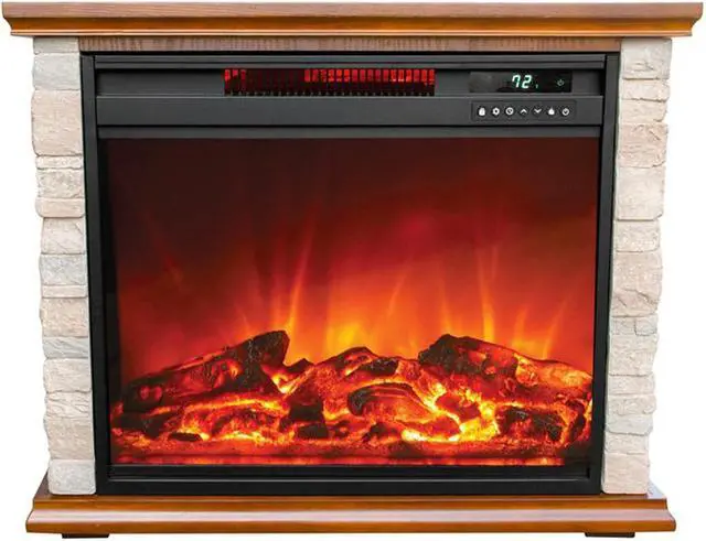 Main image of LifeSmart Electric Fireplace Heater w/ 3 Heating Elements, 1500W, Faux Stone & Oak Wood - Mounted Indoor Infrared Heater for Home, Bedroom, and Living Room