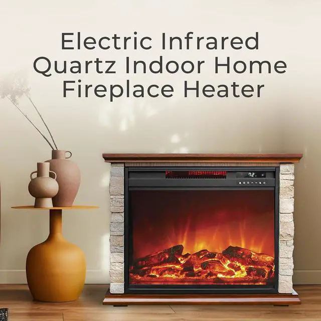 Alt view image 5 of 7 - LifeSmart Electric Fireplace Heater w/ 3 Heating Elements, 1500W, Faux Stone & Oak Wood - Mounted Indoor Infrared Heater for Home, Bedroom, and Living Room