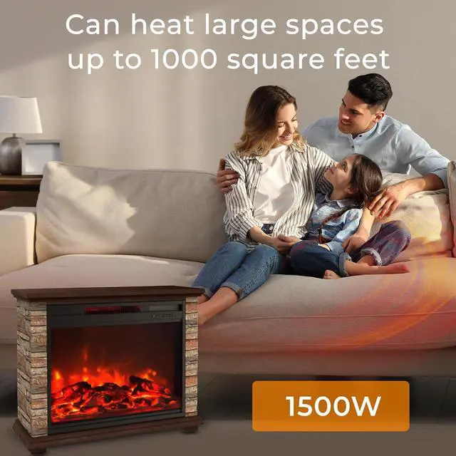 Alt view image 7 of 7 - LifeSmart Electric Fireplace Heater w/ 3 Heating Elements, 1500W, Faux Stone & Oak Wood - Mounted Indoor Infrared Heater for Home, Bedroom, and Living Room