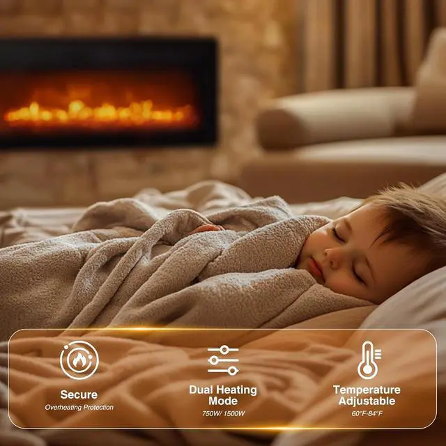 Alt view image 6 of 7 - oneinmil Electric Fireplace, 50 inch Wide Recessed/Wall Mounted Electric Fireplace, Remote Control with Timer 12 Adjustable Color Flame, Remote Control,with Crystal Stone, 750/1500W