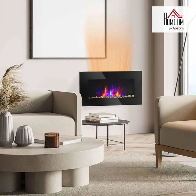 Alt view image 2 of 7 - HOMCOM 29" Electric Fireplace Wall Mounted Fireplace Heater 1450W Black