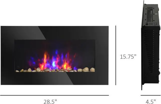 Alt view image 7 of 7 - HOMCOM 29" Electric Fireplace Wall Mounted Fireplace Heater 1450W Black