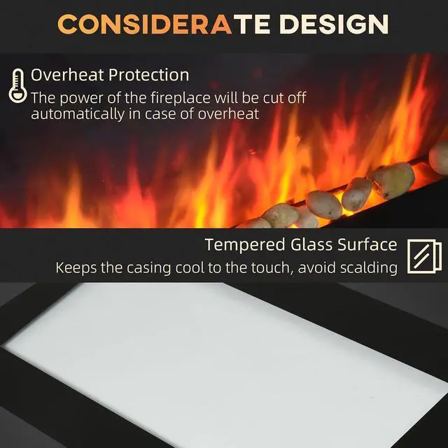 Alt view image 6 of 7 - HOMCOM 29" Electric Fireplace Wall Mounted Fireplace Heater 1450W Black