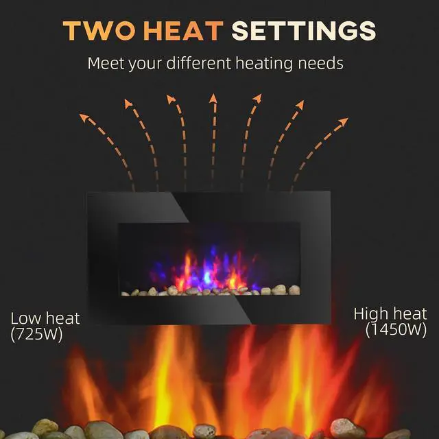 Alt view image 4 of 7 - HOMCOM 29" Electric Fireplace Wall Mounted Fireplace Heater 1450W Black