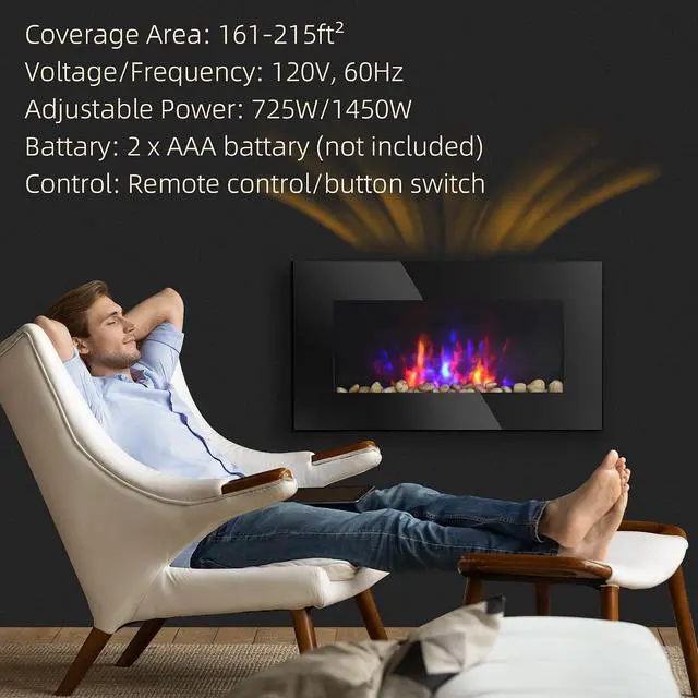 Alt view image 5 of 7 - HOMCOM 29" Electric Fireplace Wall Mounted Fireplace Heater 1450W Black
